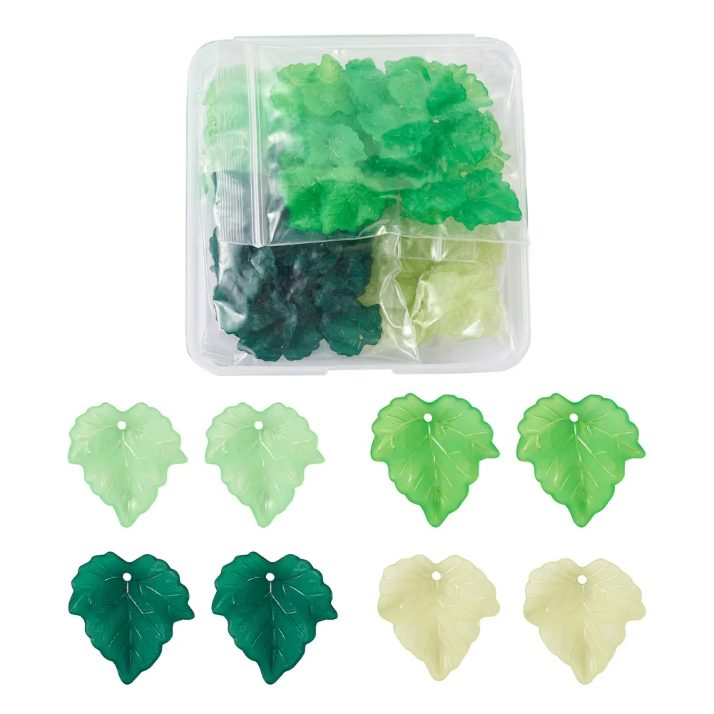 

120Pcs Transparent Acrylic Maple Leaf Green Leaves Pendant Charms For Bracelet Necklace DIY Craft Jewelry Making Accessories