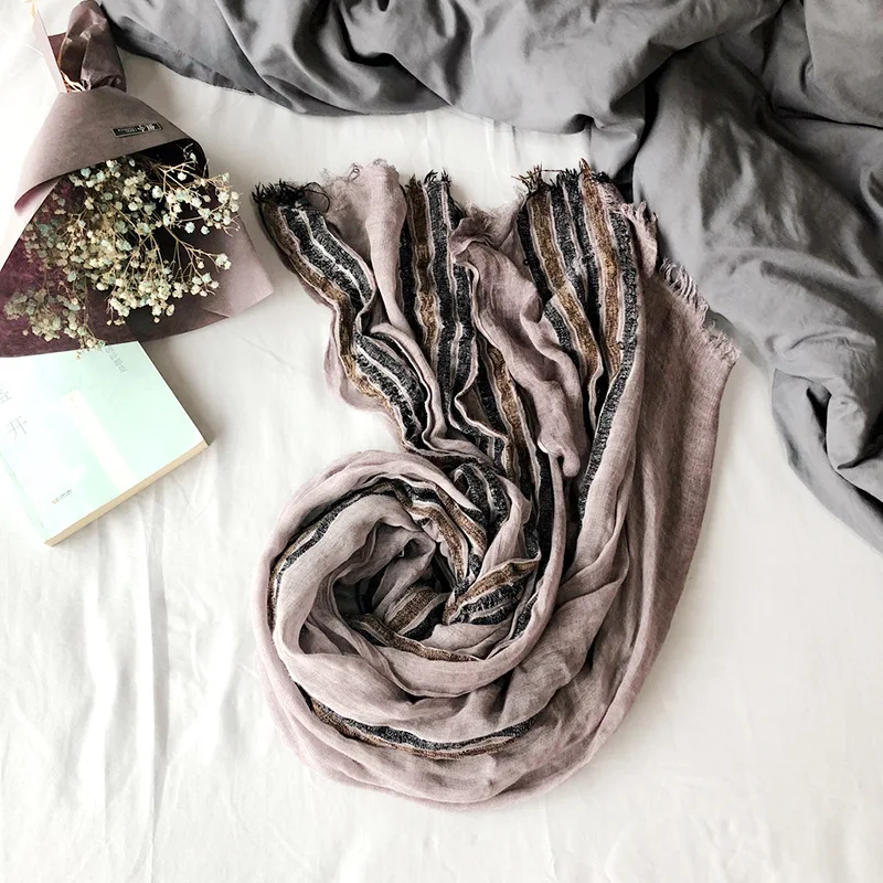 Kasure New Japanese Unisex Style Plaid Winter Scarf For Women Men Blends Cotton And Linen long women's scarves shawl |