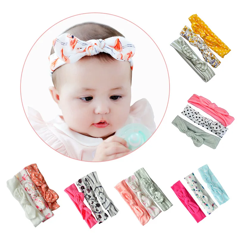 

3pcs/set Girl hair accessories cotton baby headband rabbit ears scarf bow elastic hairband baby princess Christmas gift