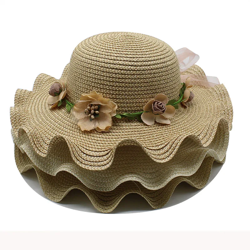 Соломенная шляпа с широкими полями для детей и взрослых летняя пляжная цветами