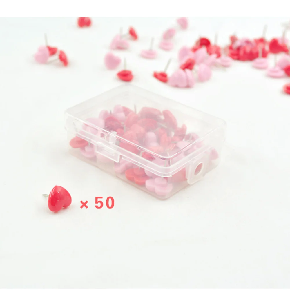 

50PCS Heart Push Red Wall Tacks Decorative for Cork Board Home and Office