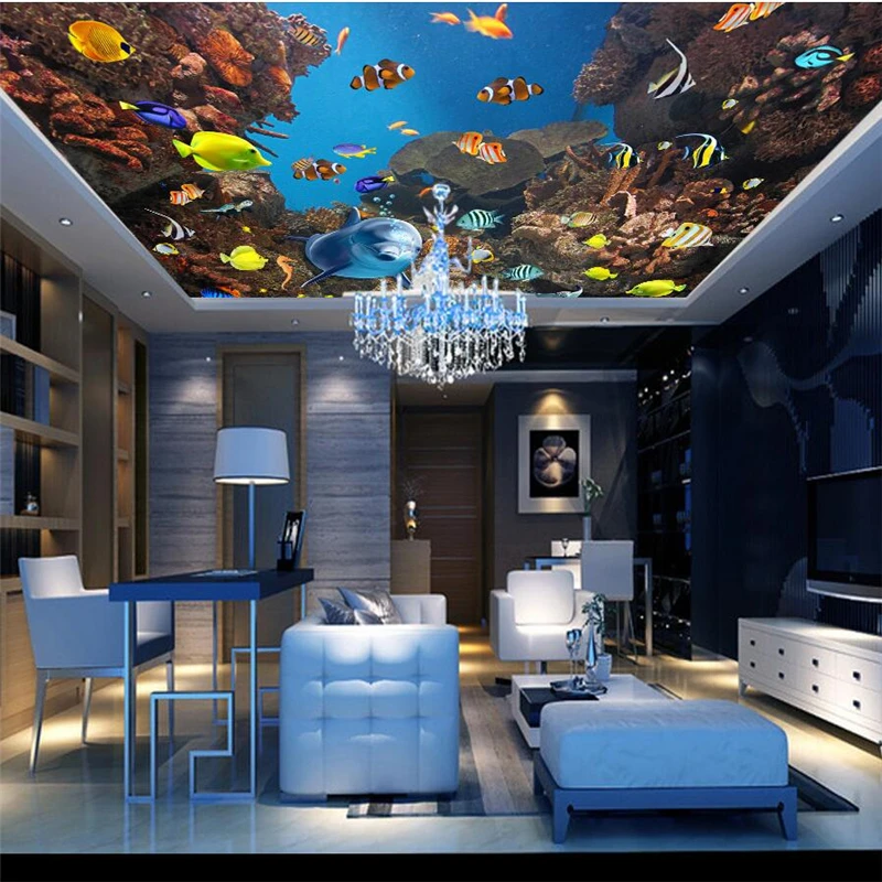 

Прямая поставка пользовательские обои большой 3D потолок росписи красивый Подводный мир Рыбы группа создание Зенит потолок обои