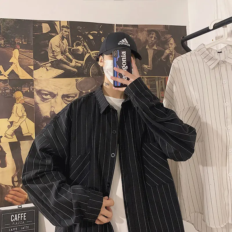 Black White Striped Men's Shirts 2020 Harajuku Men Casual Long Sleeve Shirt Tops Streetwear Man Oversized Blouse