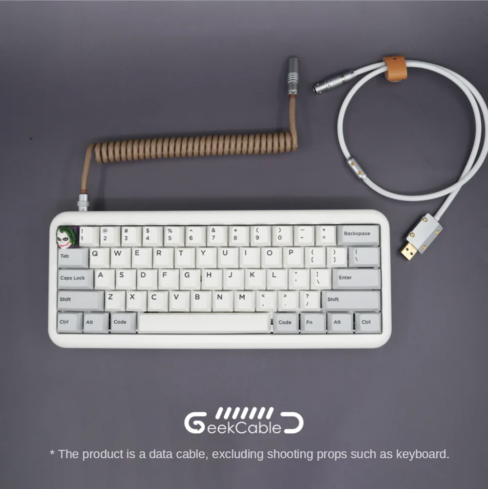 GeekCable Hand-made Customized Keyboard Data Aviation Spiral Line Rear-mounted Aviation Plug Series Sand Color + White