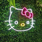 Светодиодная эстетика, милый комплект Hello в виде кошки из японского аниме, Неоновая Гибкая световая вывеска, домашний декор для стены, кавайное аниме украшение для спальни, фреска