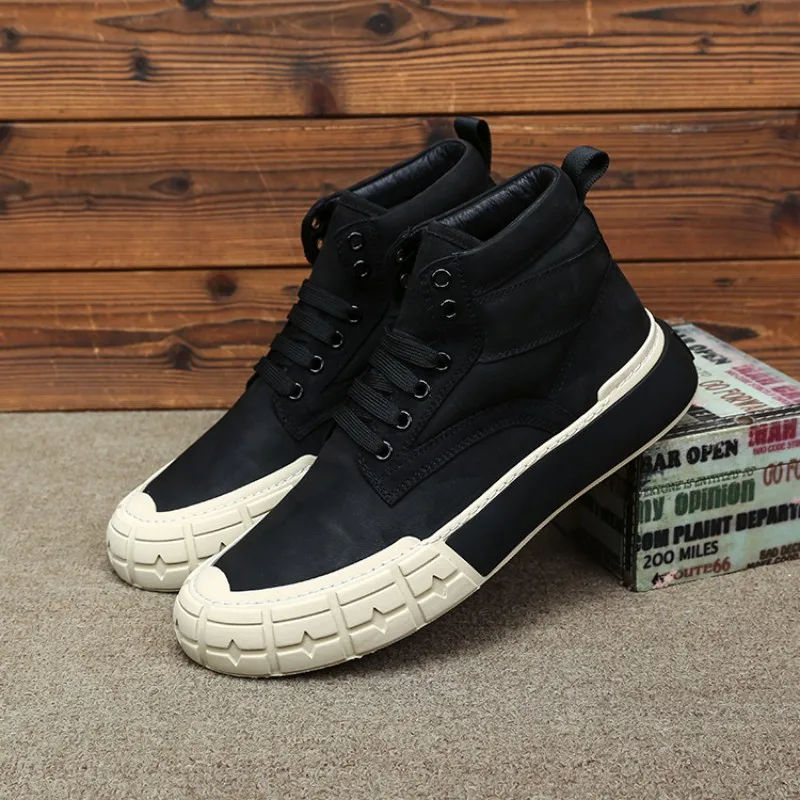 

Fashion Mens High Top Cow Suede Leather Shoes Casual Sneakers Zapatos De Hombre Joggers Shoes Lace Up Platform Tenis Sneakers