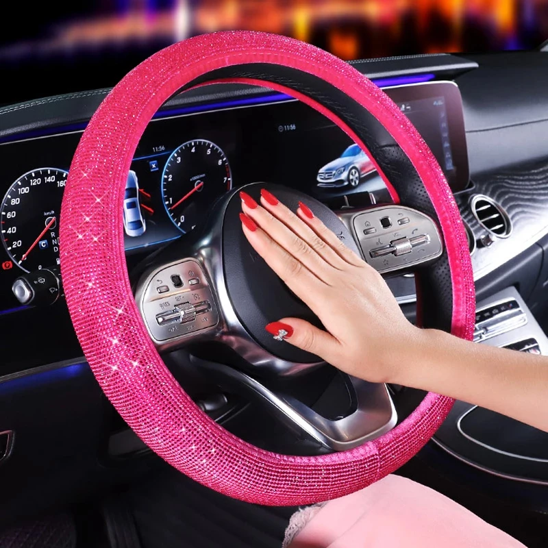 

Luxury Crystal Purple Red Car Steering Wheel Covers Diamante Rhinestone Covered Steering-Wheel Accessories