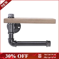 toilet roll holder multifunction retro styled iron pipe wall mount paper towel rack with wooden storage shelf retro bathroom rac