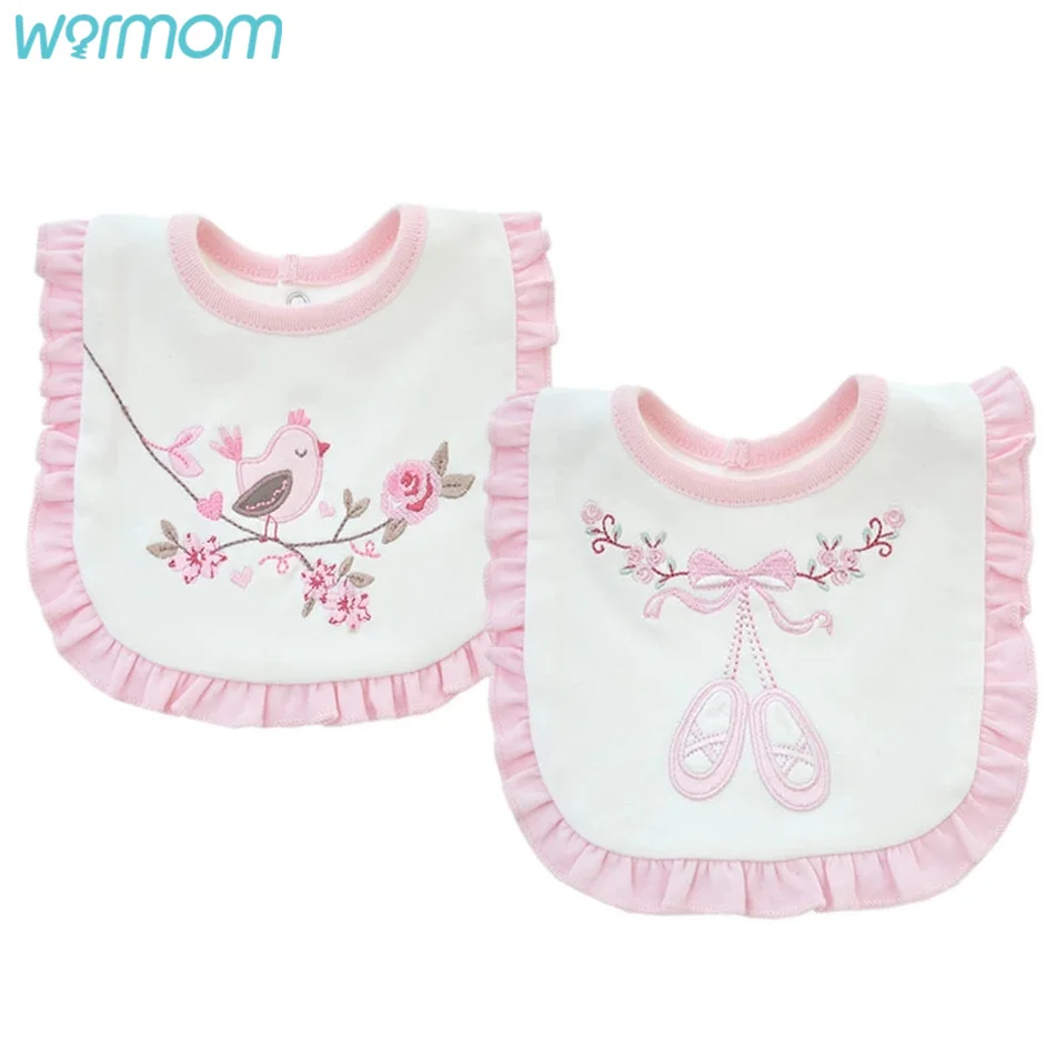 

Розовое Кружевное Слюнявчики WARMOM для маленьких девочек, детские хлопковые нагрудники с мультяшным рисунком для младенцев, одежда для кормл...
