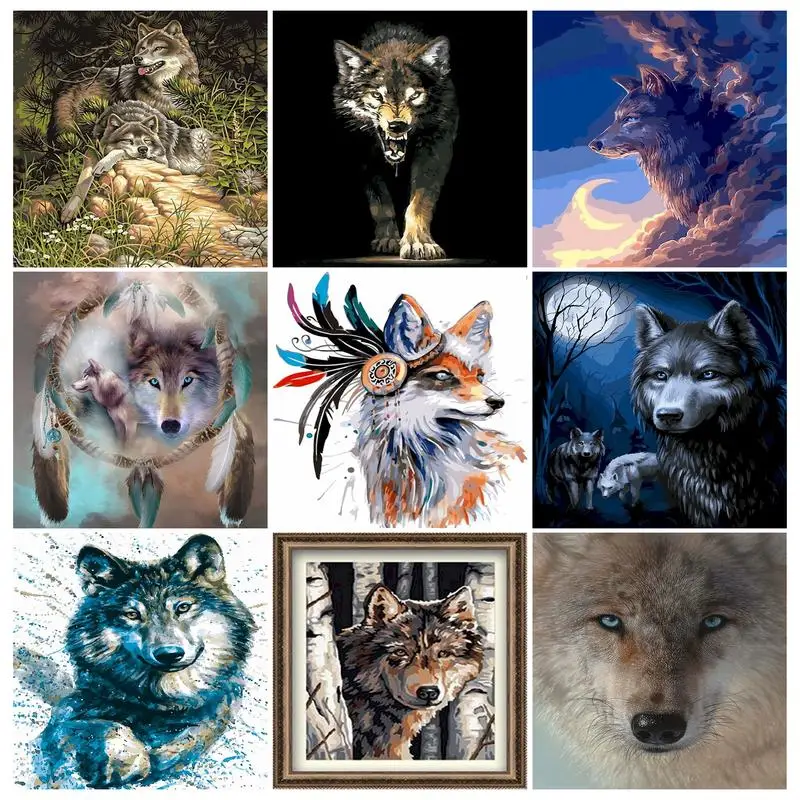 

GATYZTORY Paint By Numbers Wolf DIY 60x75cm Oil Painting By Numbers On Canvas Animal Frameless Digital Hand Painting Wall Decor