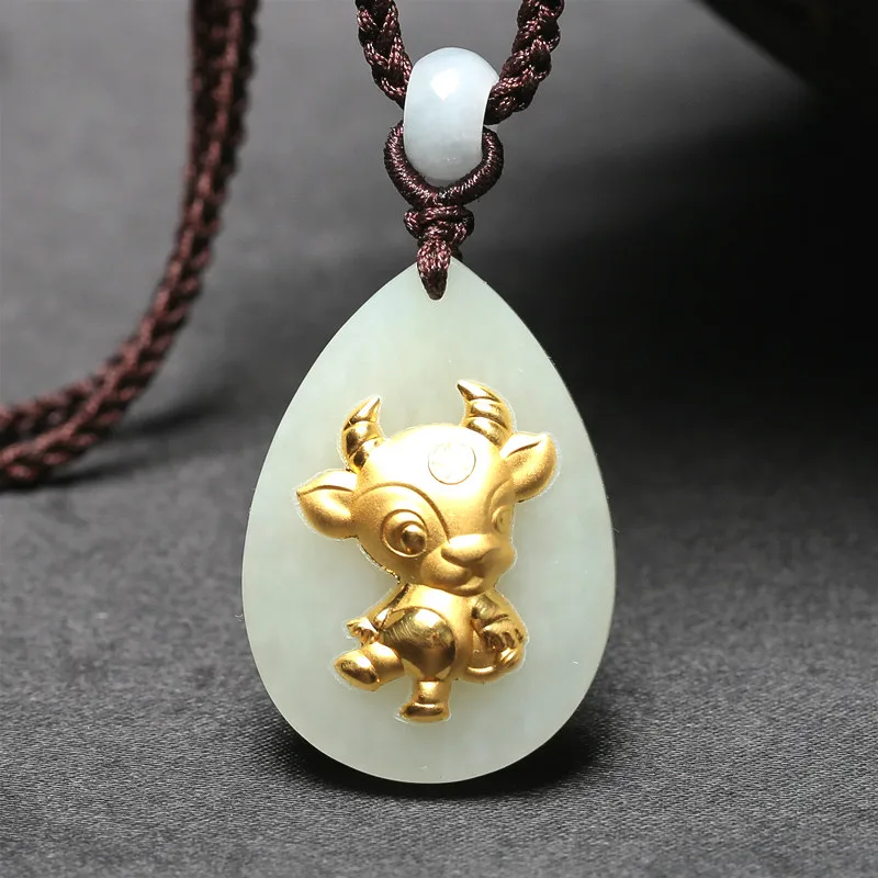 Натуральный китайский белый нефрит кулон Зодиака крупного рогатого скота