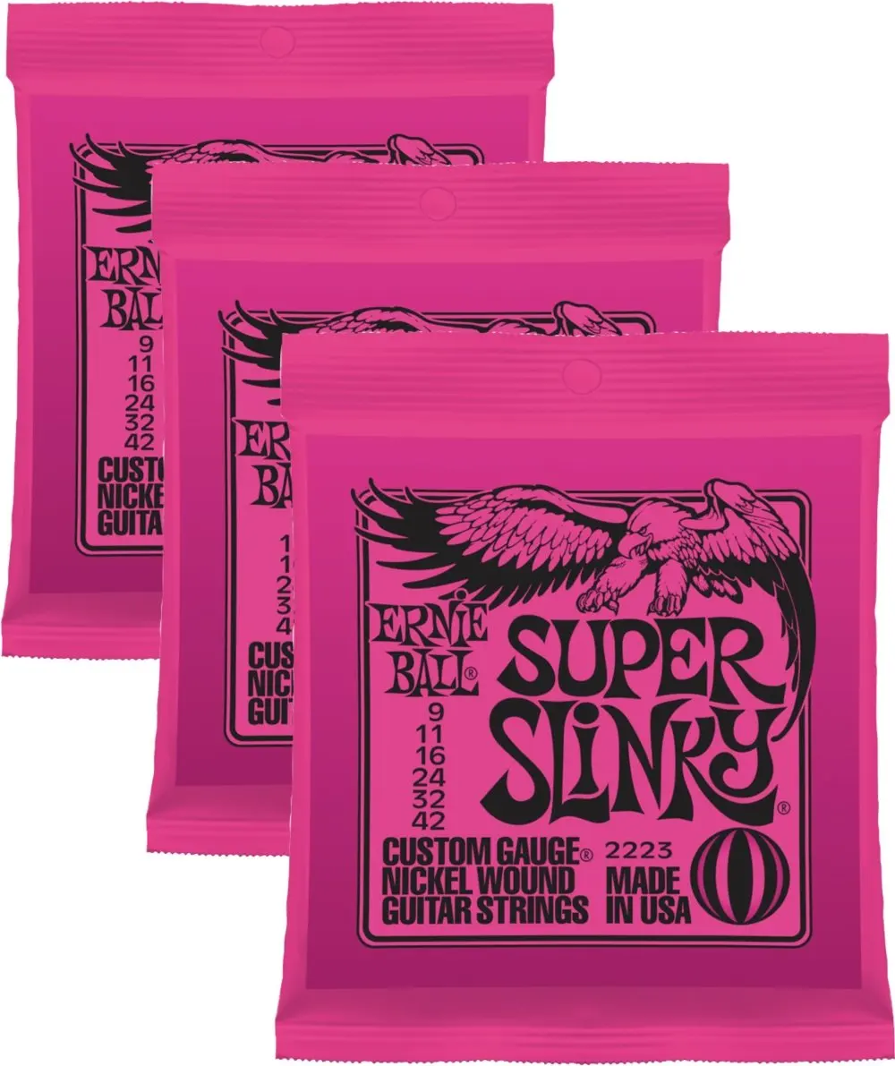 Ernie Ball 2223 никель супер обтягивающие розовые Струны для электрогитары 3 пачки |