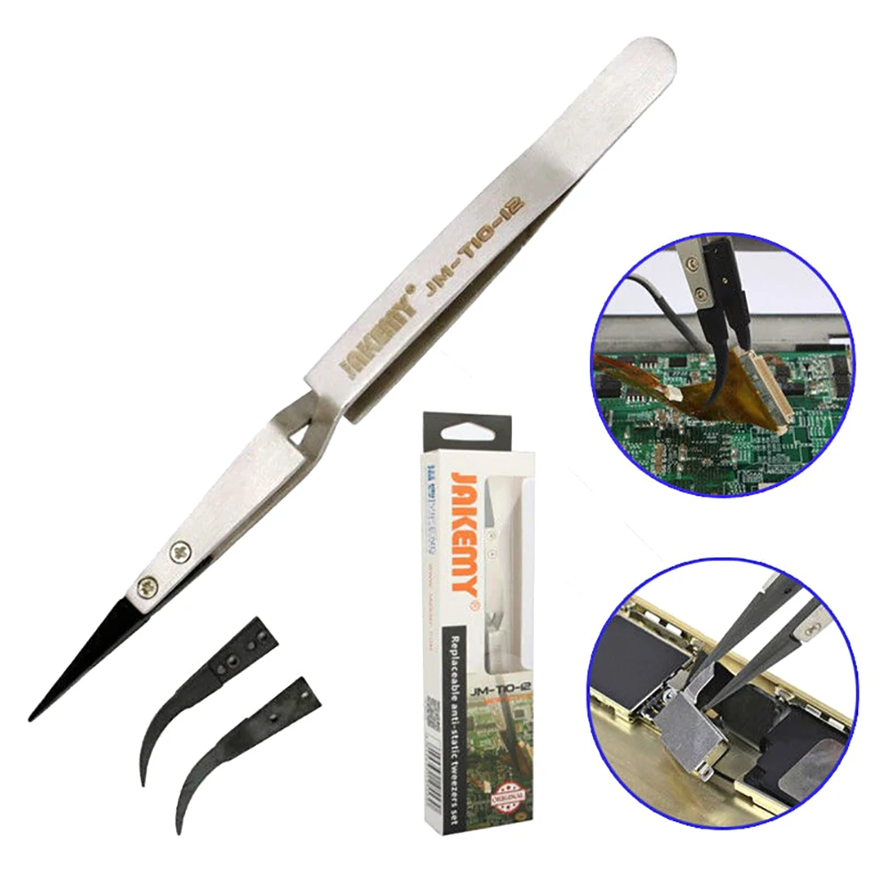 

JM-T10-12 Stainless Steel Precision Anti-static ESD ElectronicsTweezers For iPhone Repair Tools