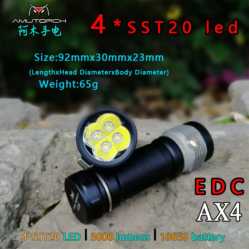 Amutorch новейший AX4 4x SST20 4000 лм 5 режимов плавное затемнение мощный 18650 EDC фонарик