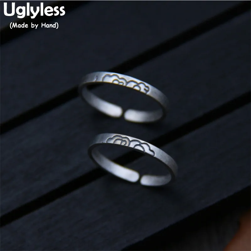 Uglyless Настоящее Серебро S925 женское гравированное этническое кольцо облака