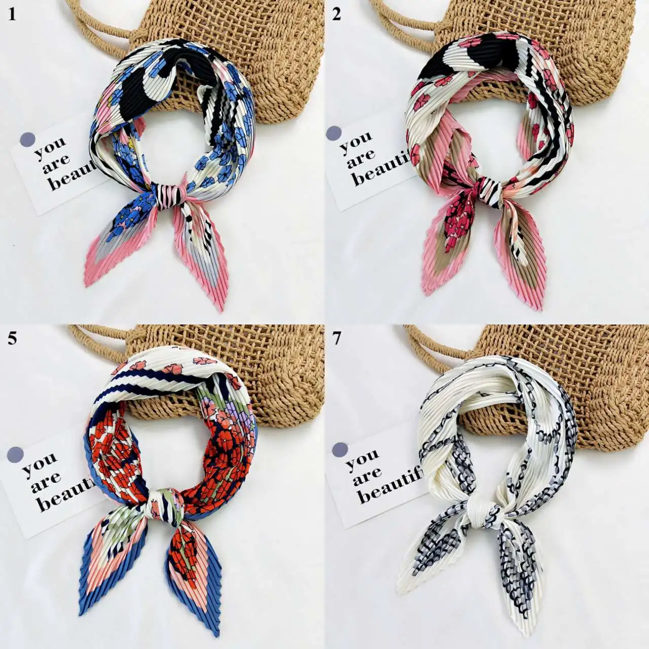 

French Style Scarf Headband For Women Girls Colorful Printing Fashion Small Long Ribbon Turban Silk Scarf Gifts For Ladies