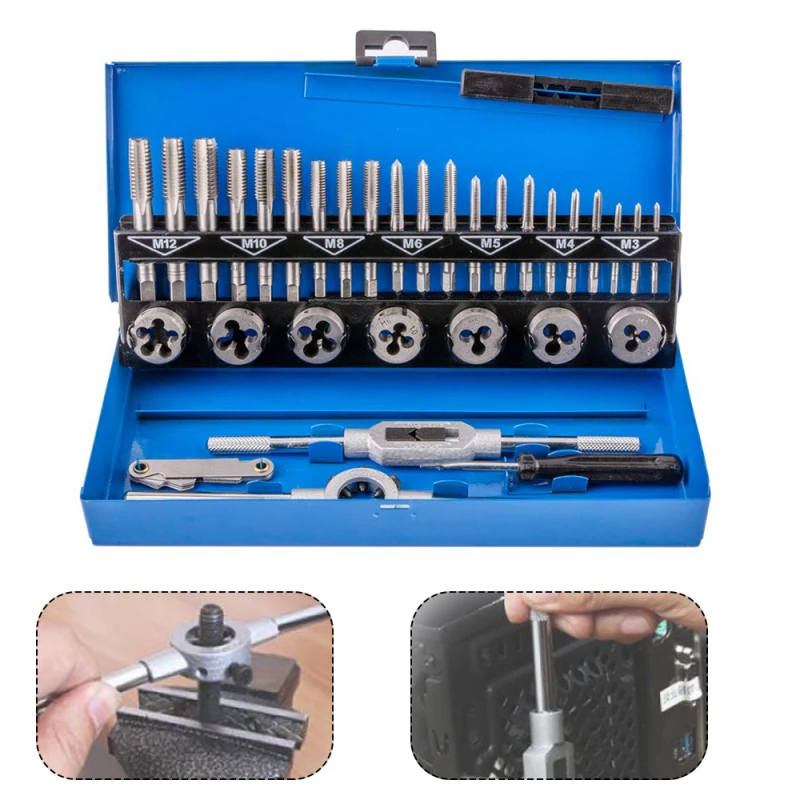 32 шт. M3-M12 металлизированный HSS метрический кран и набор штампов Вольфрамовая
