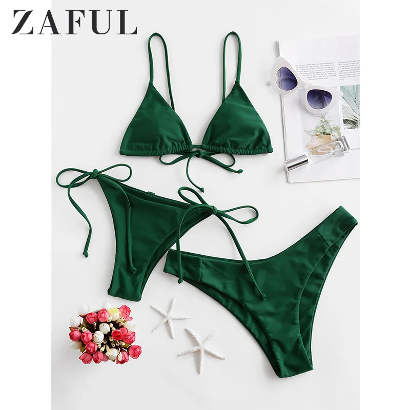 Женский купальник-бикини ZAFUL однотонный купальник на бретельках с треугольной