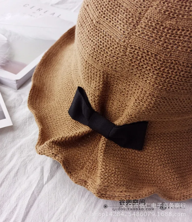 

spring and fatumn bow knot crochet linen women visor cap temperament foldable sun hat korean breathable fisherman hat