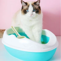 high fence to prevent external splash litter box pet tray with scoop clean toilette home for small cat plastic pet supplies