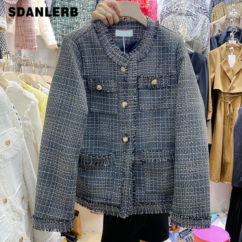 

Tweed Bright Silk Coat for Women 2021 Autumn Long Sleeve Elegant Jacket New French Style Temperament Single-Breasted Clothing