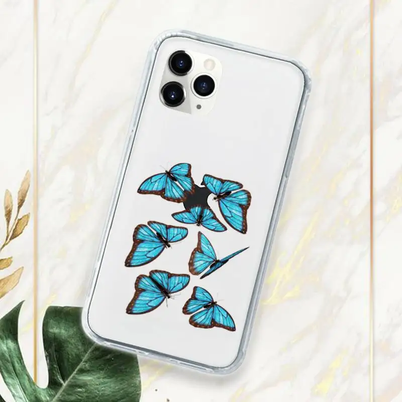 

Blue Butterfly Phone Case Transparent for iPhone 11 12 mini pro XS MAX 7 8 6 6S Plus X 5S SE 2020 XR