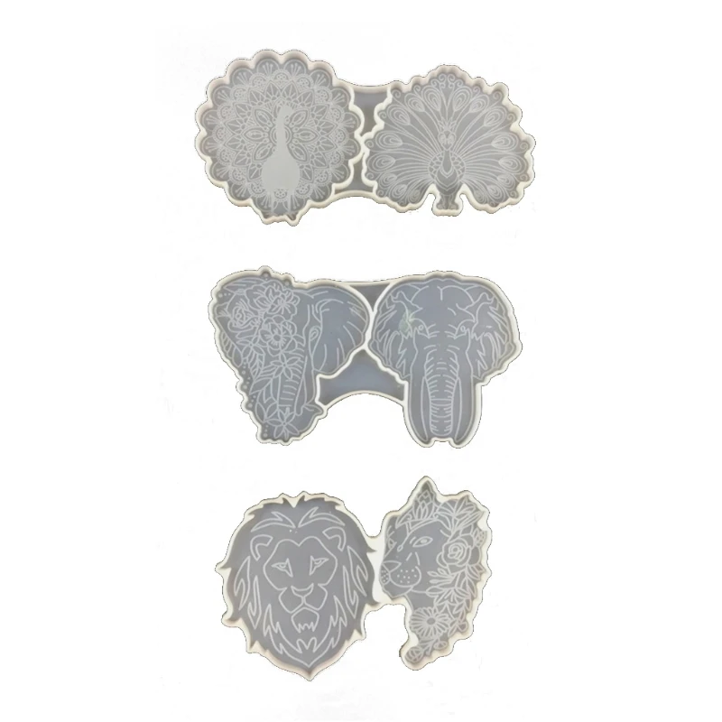 

3 Pcs/Set Elephant Peacock Lion Coaster Epoxy Resin Mold Ornaments Cup Mat Silicone Mould DIY Crafts Jewelry Home Casting