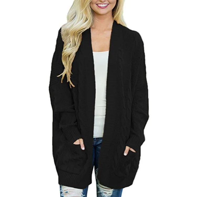 

2019 Casual Long Knitted Cardigan Winter Korean Elegant Women Loose Solid Color Pocket Outwear Sweater Jacket Cape Top YHX100