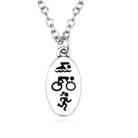 trendy triathlon swim bike run pendant necklace creative mens womens fashion accessories jewelry gift for sports enthusiasts