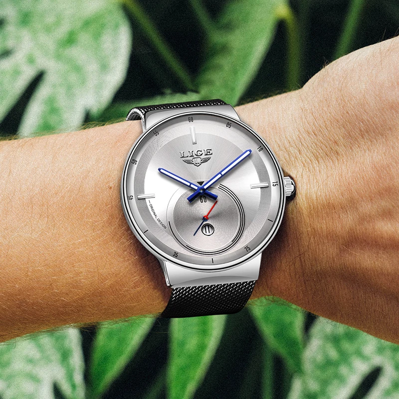 Часы наручные LIGE мужские кварцевые водонепроницаемые модные повседневные в
