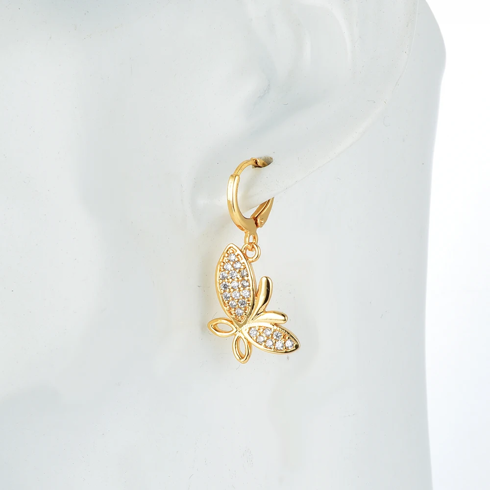 Модные женские серьги подвески с прозрачными фианитами золотого цвета в форме