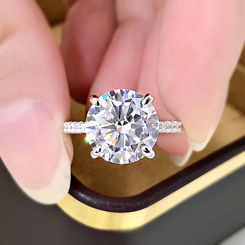 

Модные блестящие кольца из настоящего серебра 925 пробы для женщин, классическое свадебное кольцо с муассанитом и штампом 925, Женские Ювелирн...