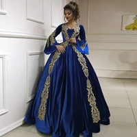 satin ball gown moroccan caftan evening dresses long sleeve appliques arabic muslim special occasion dresses party gowns