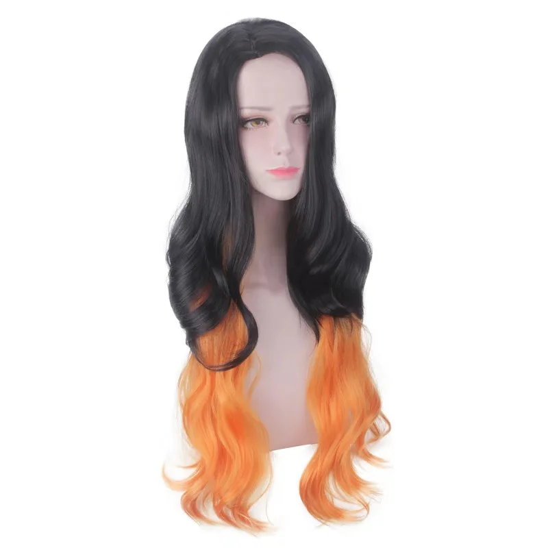 

Kamado Nezuko Wig Anime Demon Slayer Kimetsu no Yaiba Kamado Nezuko Long Curly Wig Heat Resistant Synthetic Hair Cosplay Costume