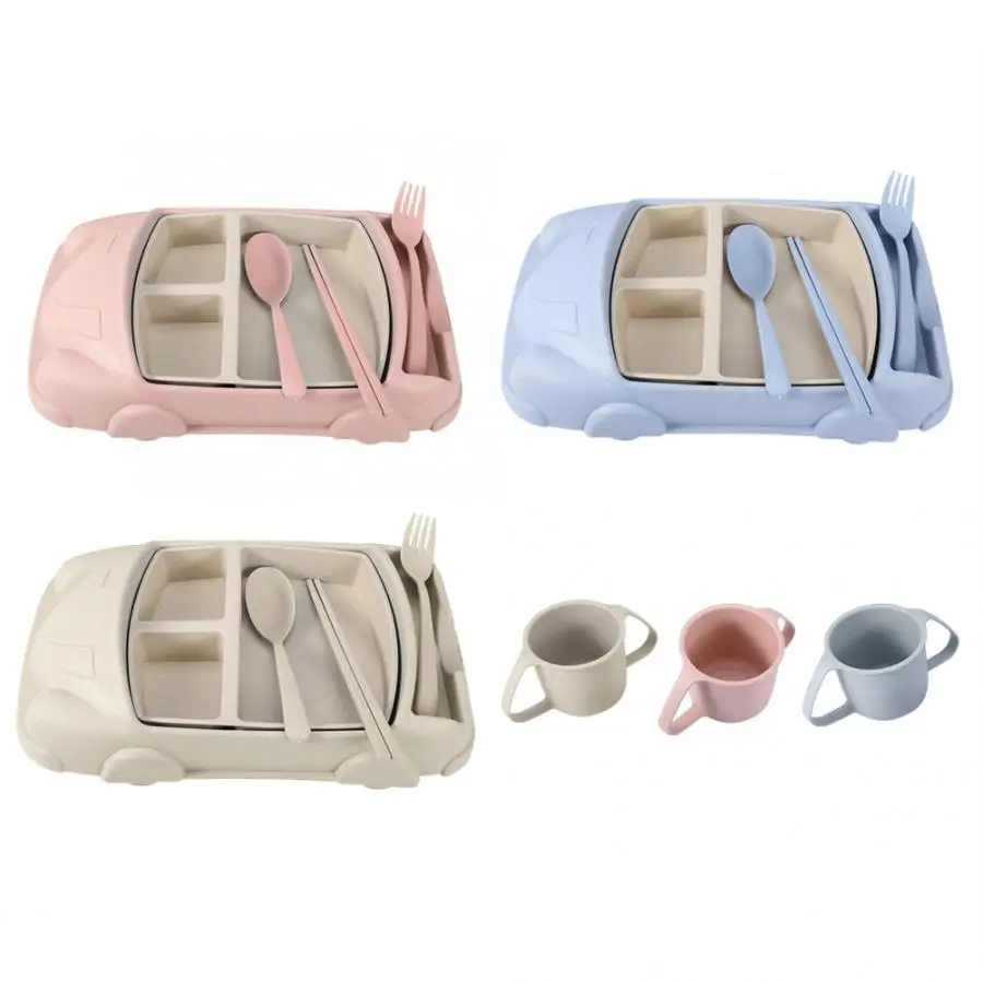 Детская пшеничная соломенная посуда мультяшная Автомобильная тарелка для