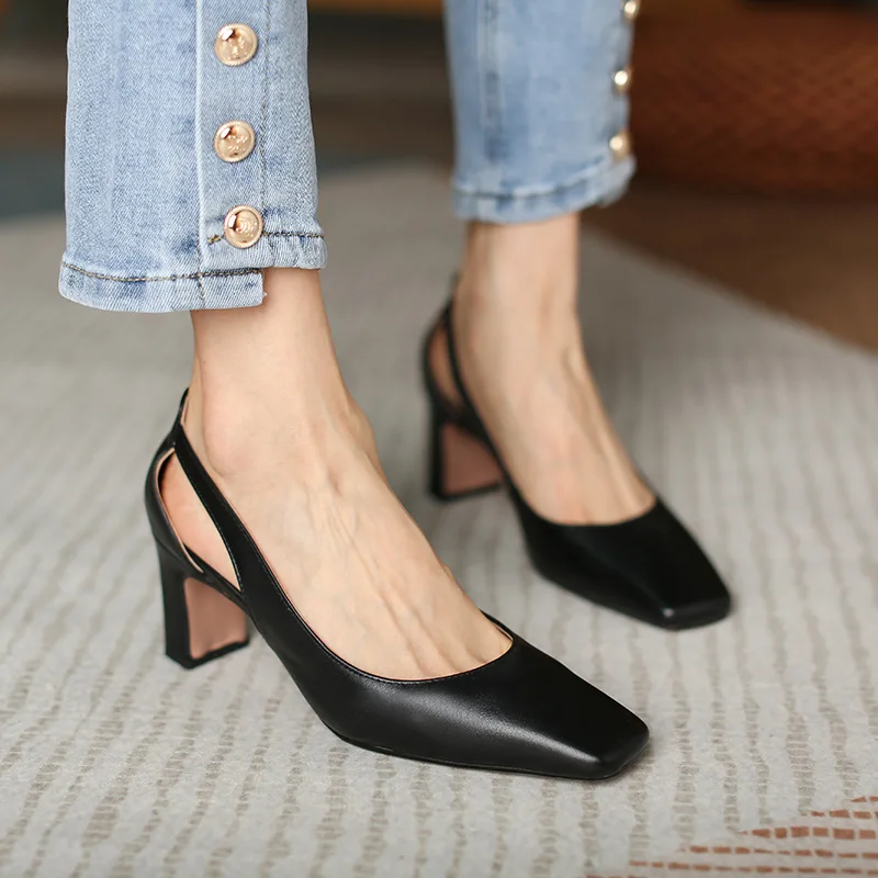 

Slip On Block Heels For Women Pumps Sandals Ladies Social Female Shoe Sweet Hollow Square Toe 2021 Shallow Mouth Lace-Up Slip-On