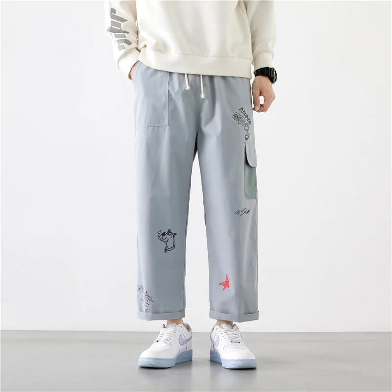 

Spring Autumn Men Loose Straight Tooling Pants Fashion Safari Style Trousers Student Big Size Casual Ankle Length Pants