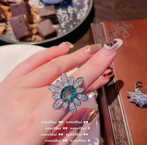 Блестящее кольцо с сапфировым бантом 18K цирконом в виде снежинки регулируемое