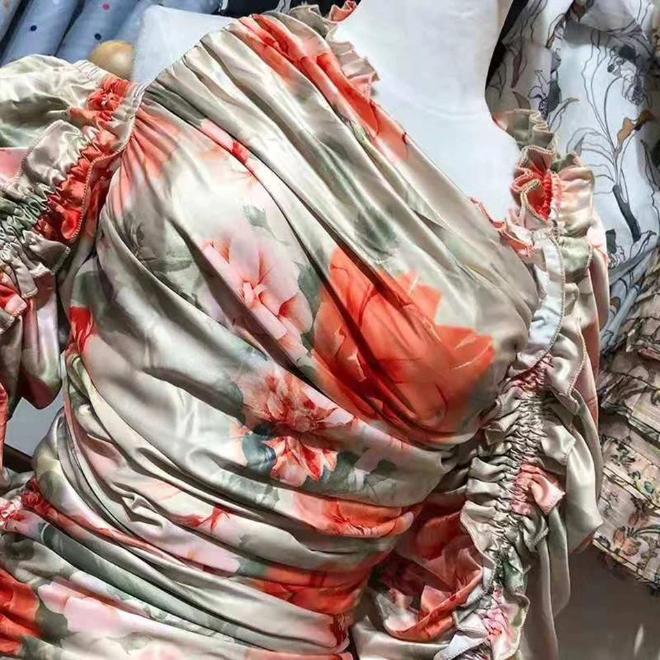 Новинка 2020 модное женское платье с принтом оборками асимметричный воротник