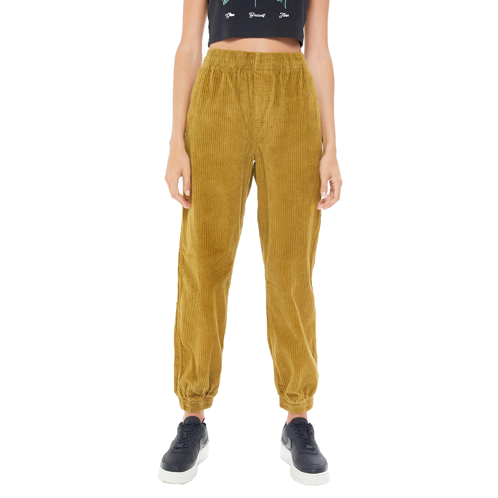 

Женские вельветовые брюки, повседневные однотонные свободные шаровары с эластичным поясом и карманами