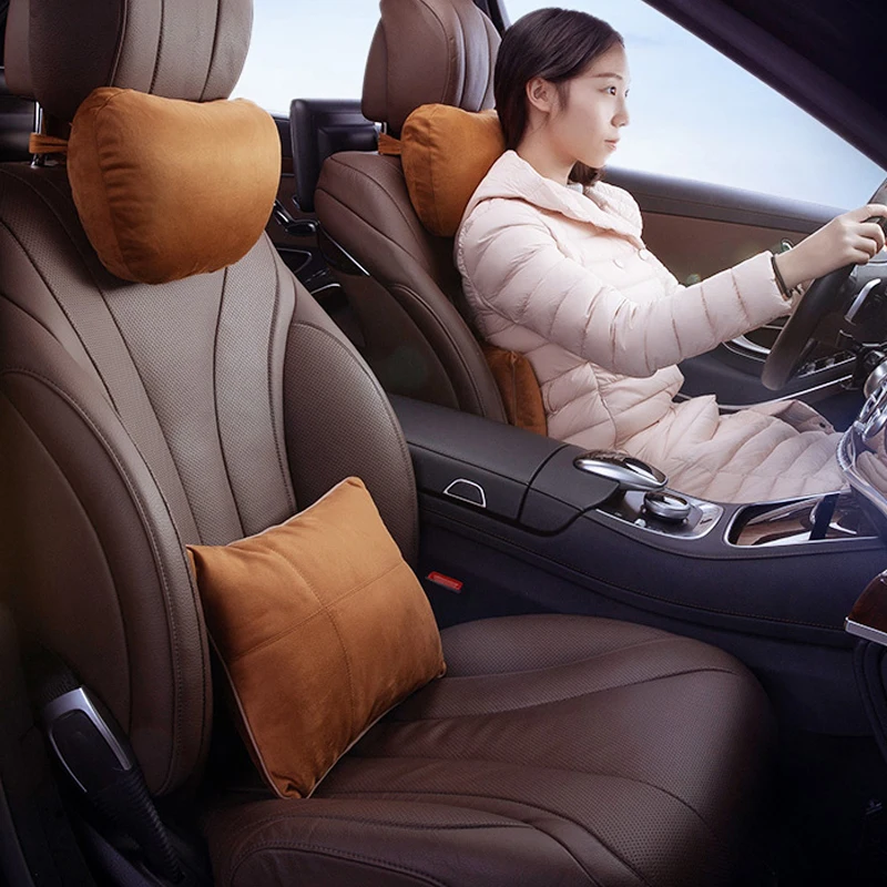 

1Pair Car Headrest Neck Pillow for Benz Maybach Soft Suede Cover Seat ,Head Rest Cushion,Support Travelling and Home (Coffee)