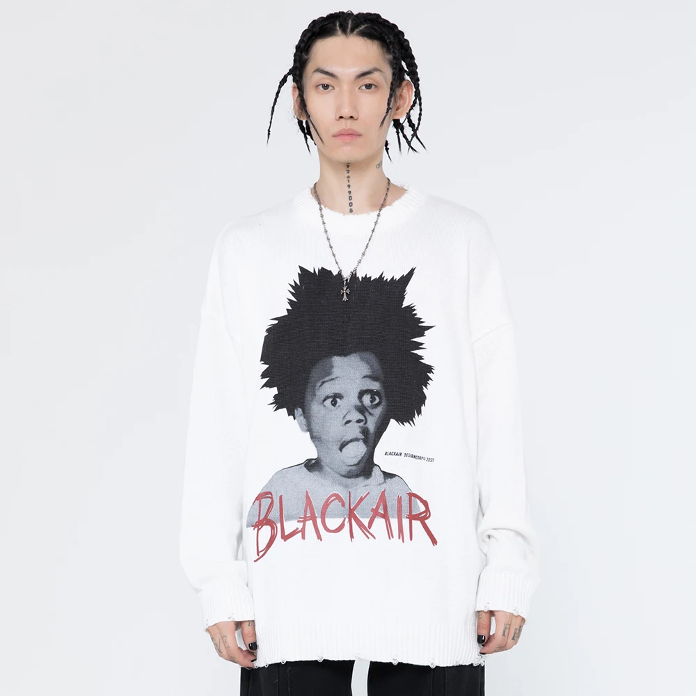 

Sweater Men Punk Boy Aesthetic Letter Print Knit Pullover Couple Fashion High Street O-Neck Pullover Streetwear