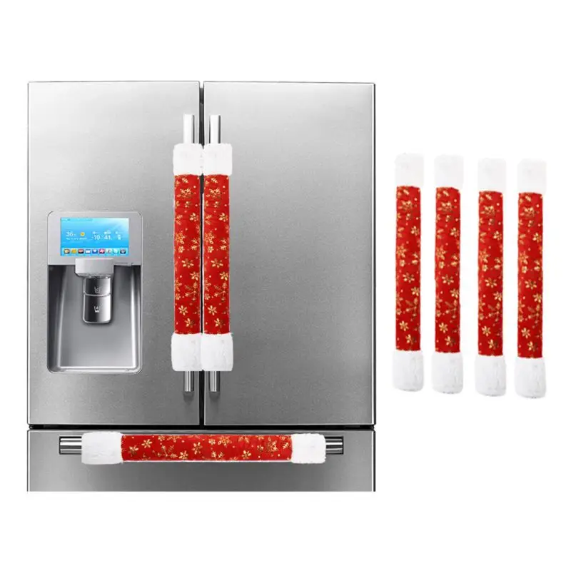 

4pcs/set Gloden Snowflake Christmas Refrigerator Door Handle Cover Xmas Decoration