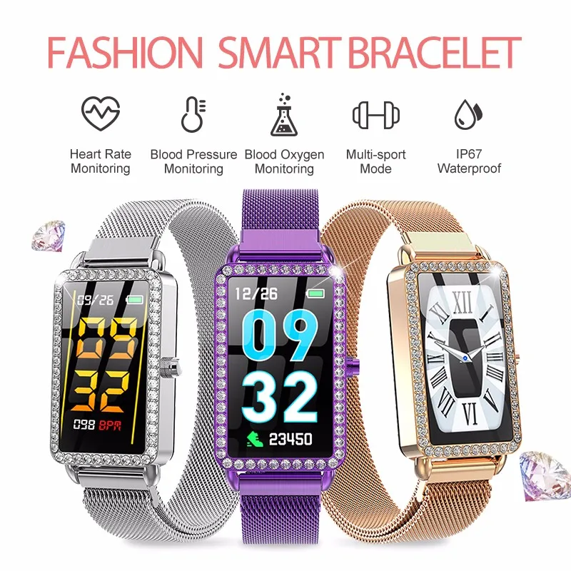 

Ladies Smart Watch Women Smart Bracelet Heart Rate Monitor Fitness Watch Steel Wristband Tracker Bracelet for iPhone Phone