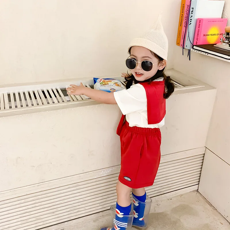 

Girls T-shirt +Shorts 2Pcs/Sets2021 Loose Spring Summer Toddler Kids Outwear Kids Cotton Tracksuit Sport Suits Children Clothin