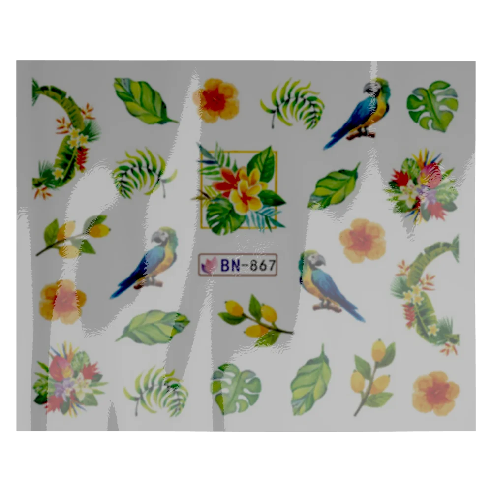 12 листов Фламинго наклейки для ногтей животные серии водная наклейка летний