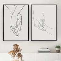 holding hands line art print mom child hands poster nursery wall art canvas painting nordic love wall picture kids room decor