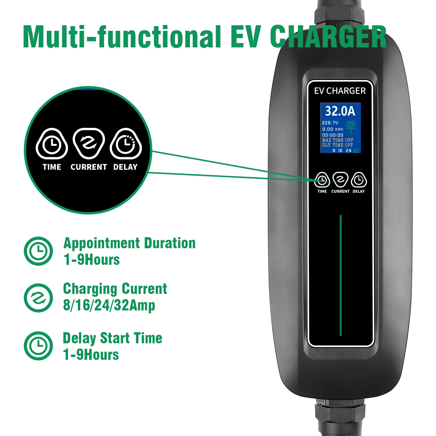 ev charger type 2 switchable 8162432a 1 phase portable ev charging box cable iec 62196 2 for evse electric vehicle for audi free global shipping