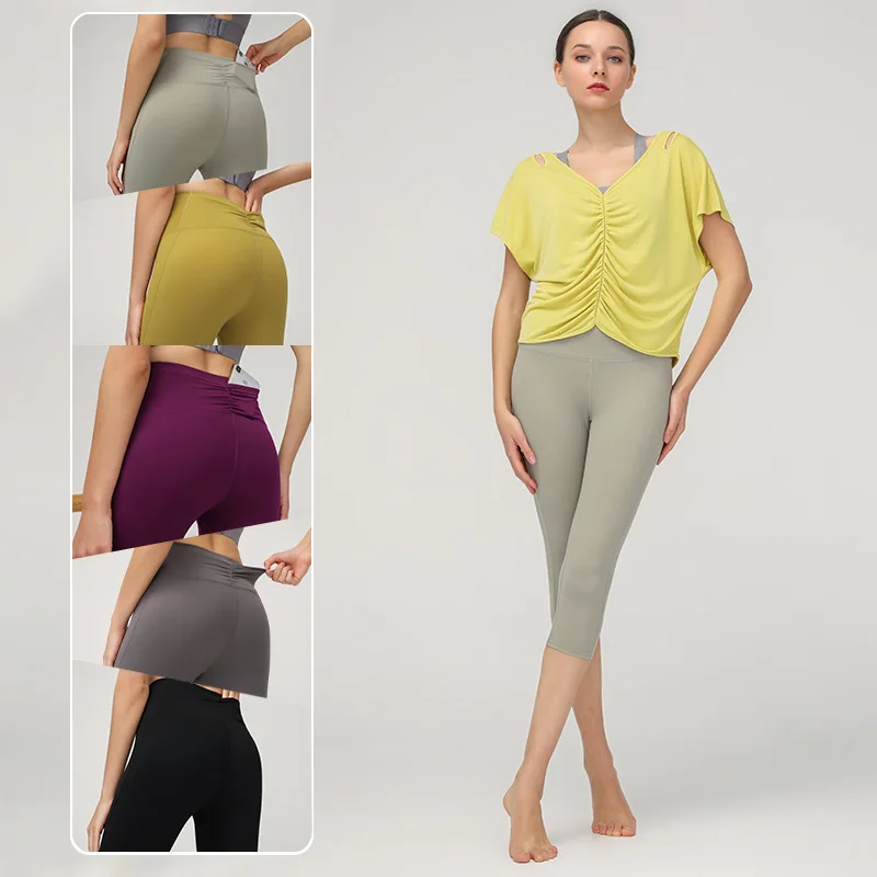 

Quick-Drying Stretch Slim Fit Fitness Pants Women's High Waist Hip Lift Pocket Nude Feel Yoga Pants Sports Cropped Pants