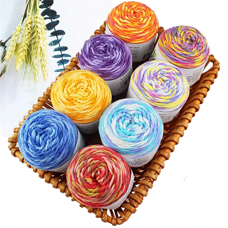 2 шт. Радужная цветная ручная хлопчатобумажная пряжа Мягкая вязаная крючком